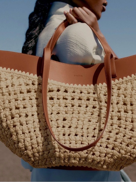 Polene Handbags - NWT Polène Cyme Cream Woven Tote with Brown Leather Trim